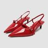 Fashion Sexy Pointed Toe Sandals Women Summer Red Thin High Heels for Women Patent Leather Back Trip Strap Mules Wedding Women Pumps