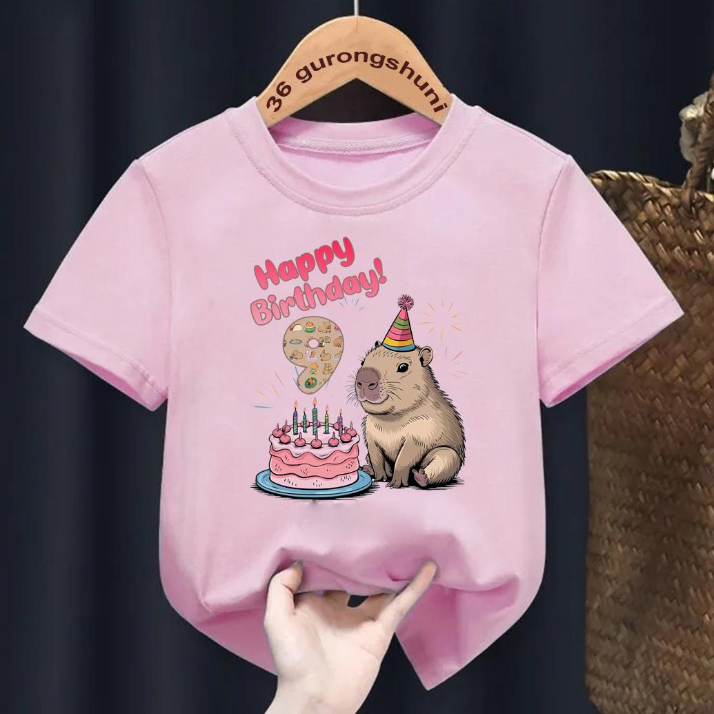 

Кавайний подарунок на день народження капібари дитячий одяг з днем ​​народження 1-й/2-й/3-й/4-й/5-й/6-й/7-й/8-й/9-й принт рожева футболка для дівчаток/хлопчиків 3T(100cm)