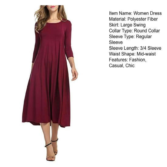 Women's Pleated A-line Midi Dress 45720 Sleeve Crew Neck Swing Dress Summer Beach Vacation Flowy