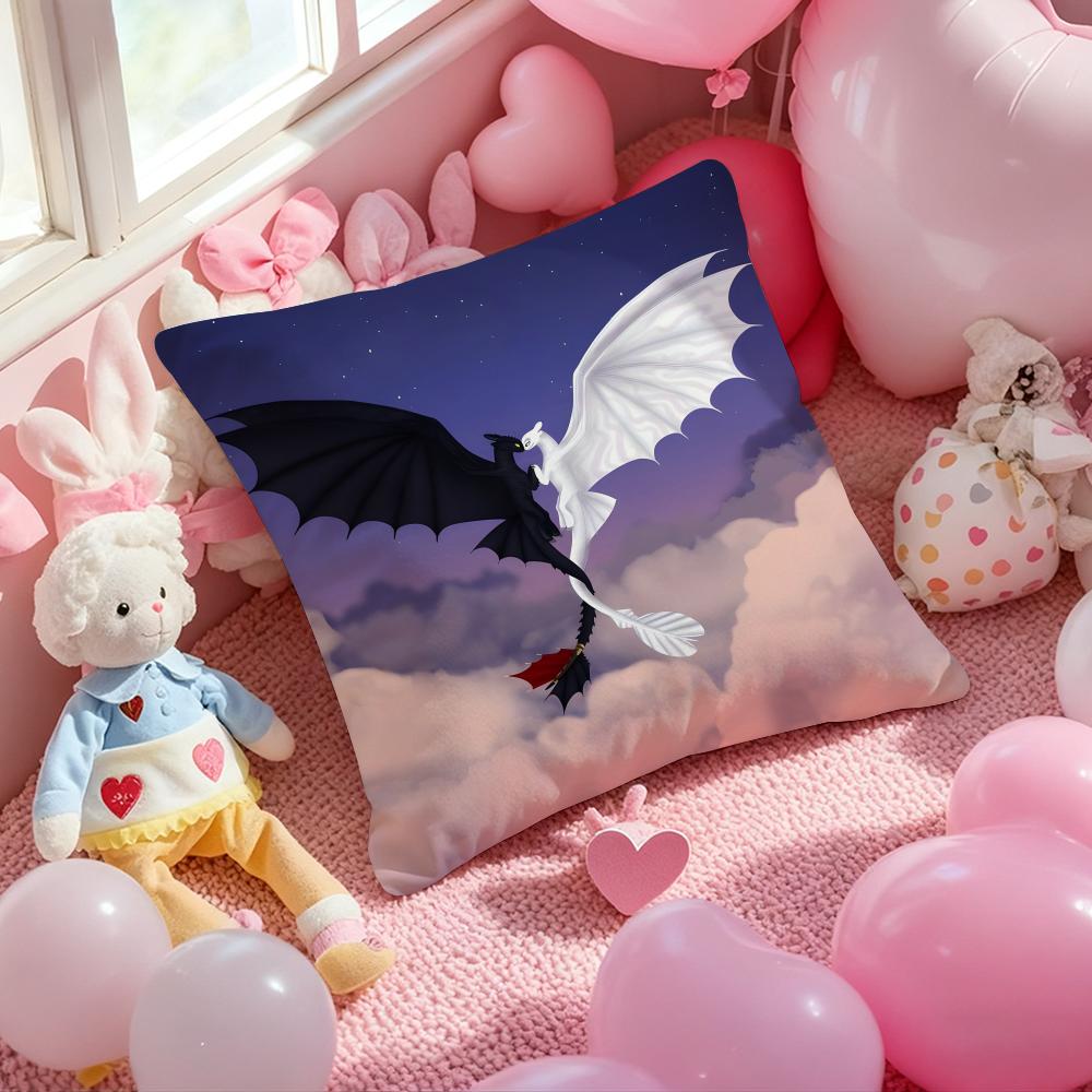 Black and White Dragon Love Heart Cushion Cover Pattern Printed Pillowcase for Living Room Sofa Cushion Cover & Bedroom Decor