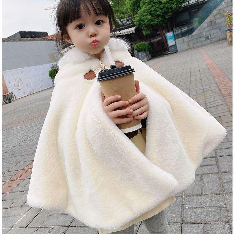Baby Girl Cloak Faux Fur Winter Infant Toddler Child Princess Hooded Cape Fur Collar Baby Outwear Top Warm Clothes 1-7 Years Old