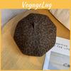 Leopard Print Beret For Women Vintage Fashion Warm Soft Leather Fall Accessory