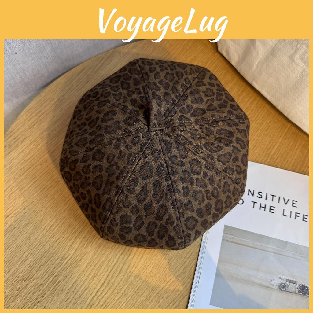 Leopard Print Beret For Women Vintage Fashion Warm Soft Leather Fall Accessory