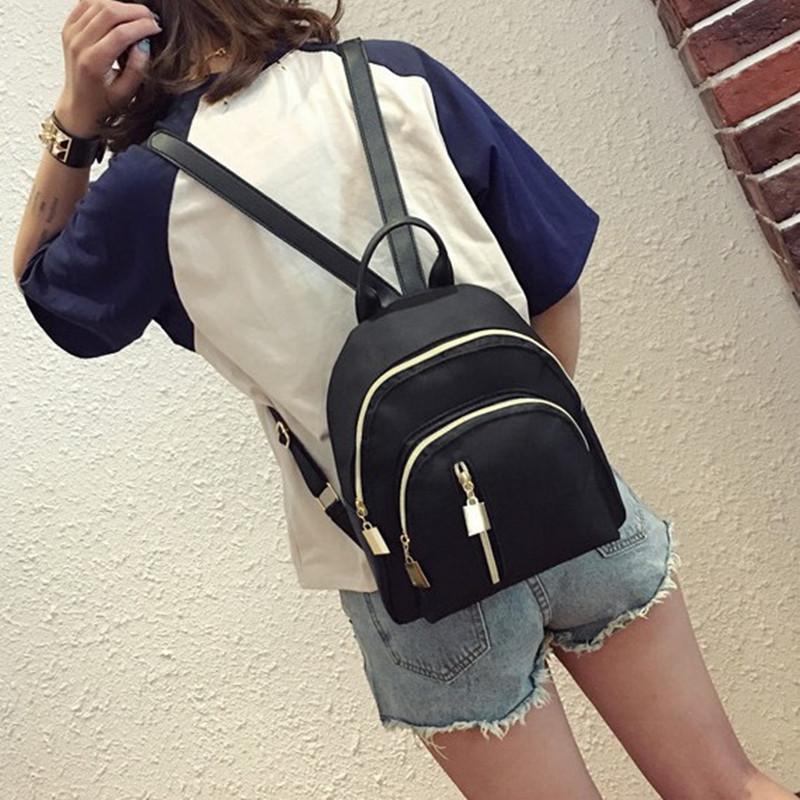 Stylish Women's Urban Chic Nylon Backpack Black Waterproof Lightweight Design