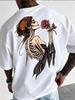 Men 100% Cotton Oversize T Shirt Skeleton Lady Holding Rose Print Casual Streetwear Short Sleeve Tee