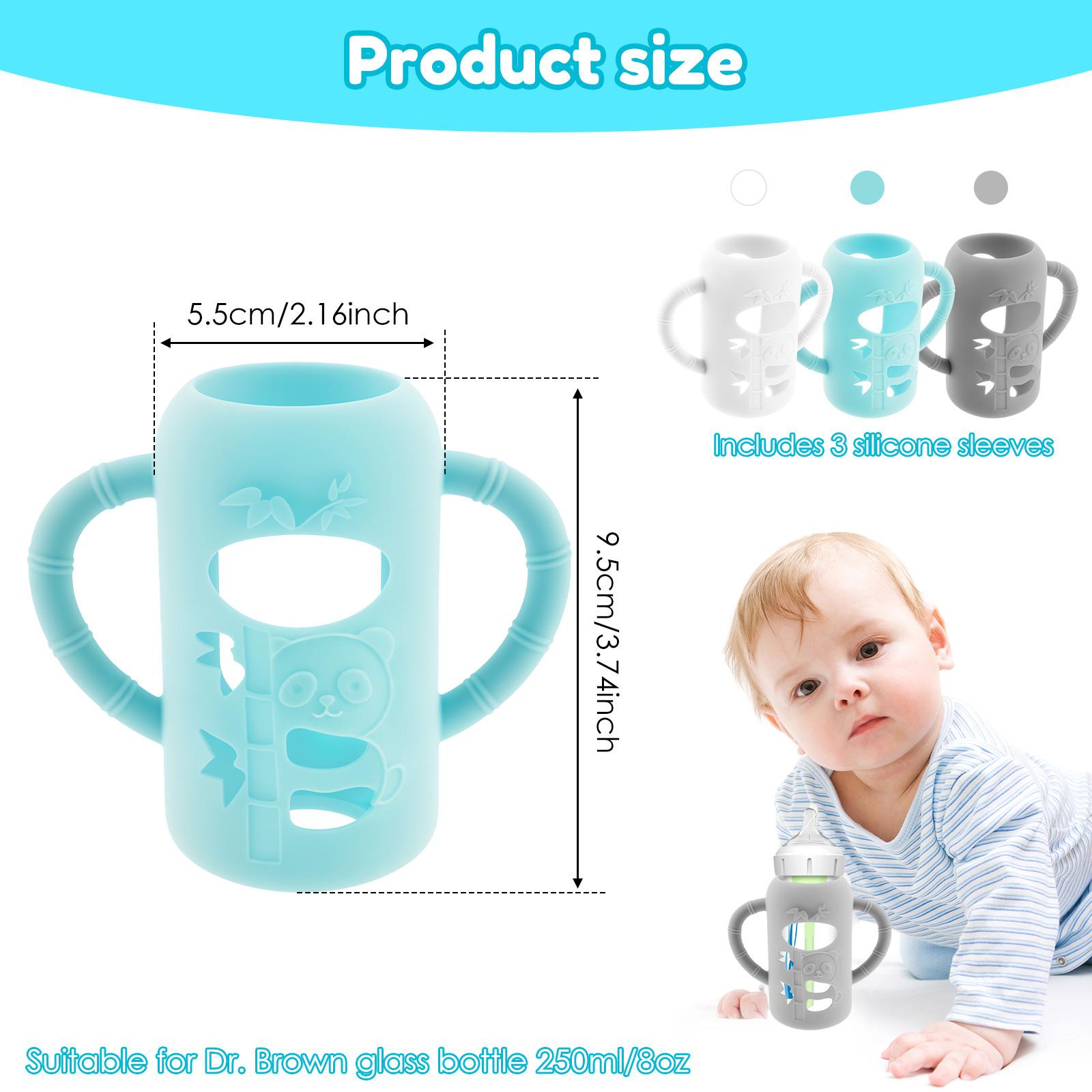 

3Pcs Baby Bottle Sleeves with Handle Drop Protection Baby Bottle Sleeve Silicone Cover Compatible with Dr. Brown s 8oz/250ml