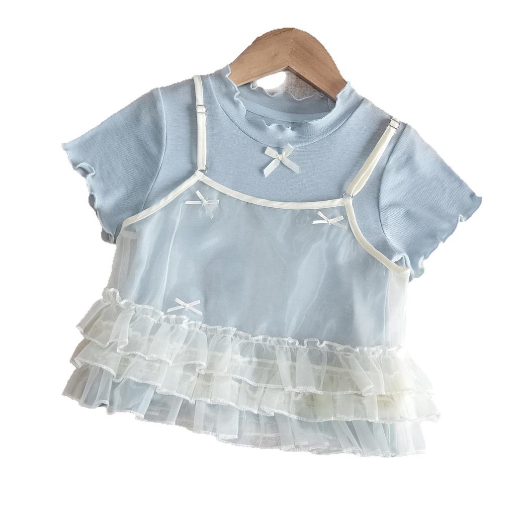 Cute Girls Summer Outfit Set Trendy Short Sleeve T Shirt Two Piece Clothes For Baby Toddler Kids Fashionable Casual Wear