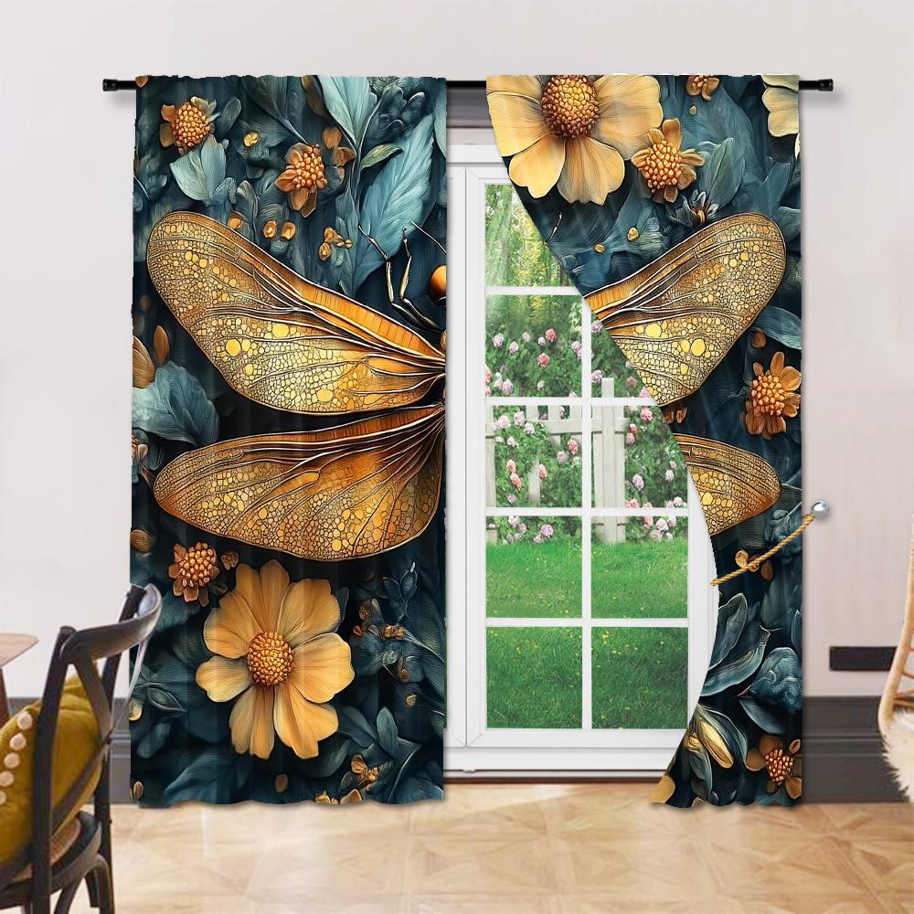 Versatile Polyester Transparent Curtains Home Decoration Dragonfly Use Bedrooms Living Rooms Set Of 2 Made Great Room Decor