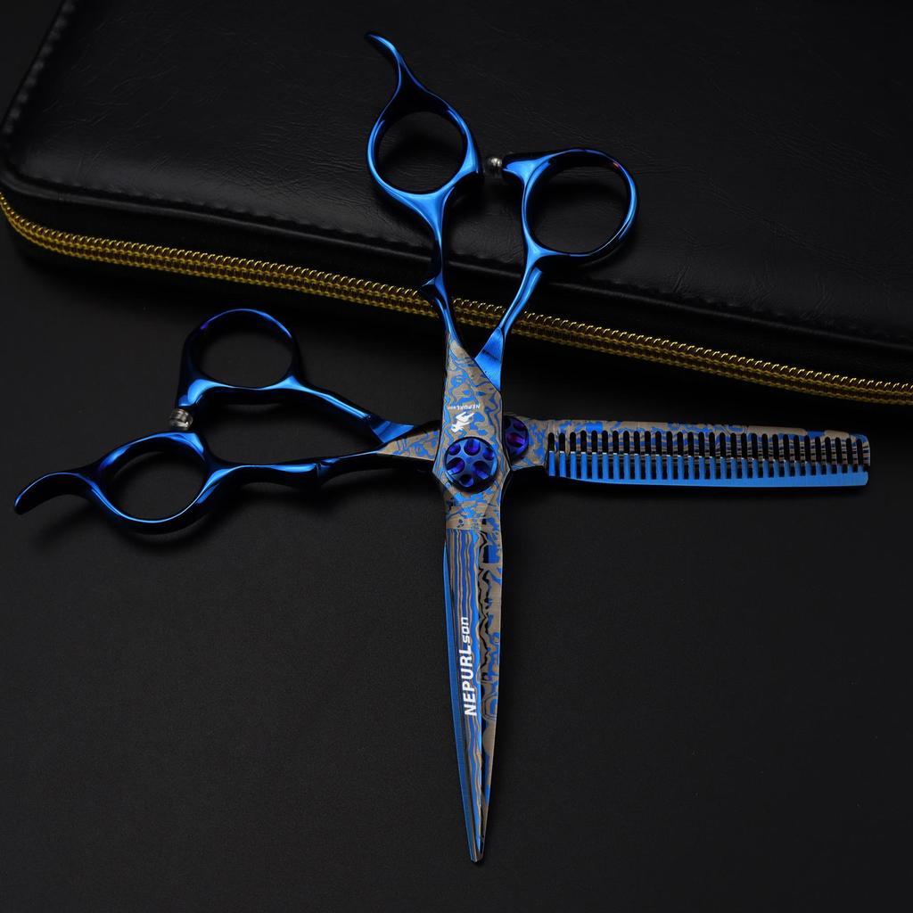 6.0-Inch Blue Damascus Hair Cutting Scissors