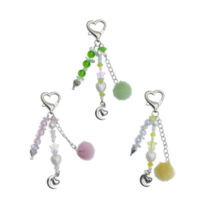 Lovely Macaron Pendant Stylish Moon Sturdy Wool Beaded Keychain Charm for Fashionable Girls and Trendy Accessories