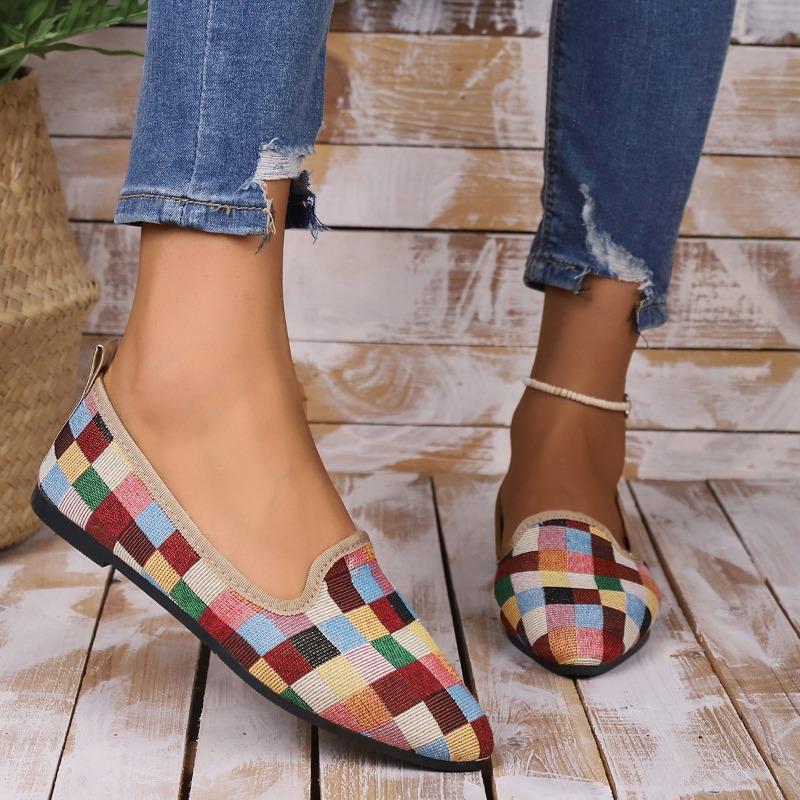 Barevné kostkované ploché boty 2024 Ležérní Sportovní Dámské Plochá Podešev Jednobotka Špičaté Vulkanizované Dámské Boty Zapatillas Mujer