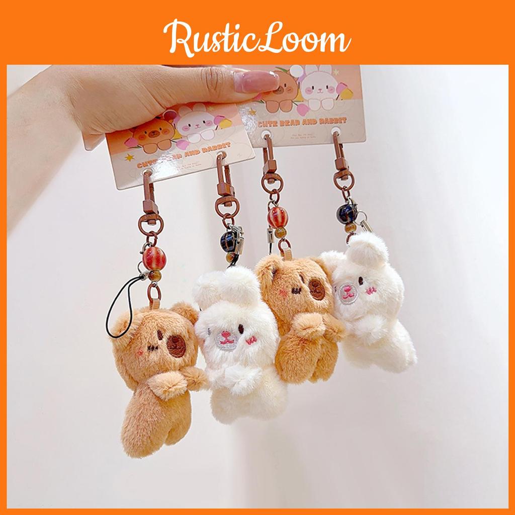 Rabbit Bear Plush Animal Keychain Set With Soft Fur For Kids And Collectors