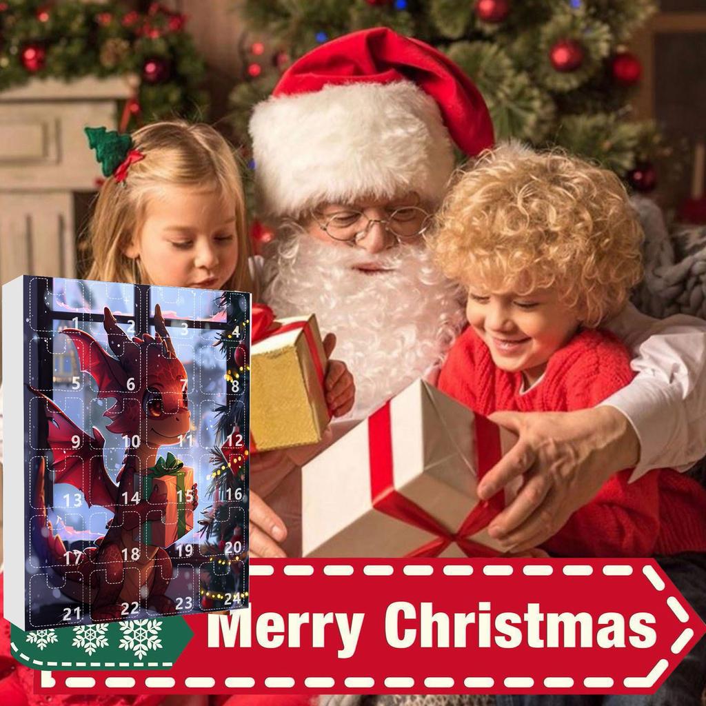 2D Advent Calendar Box, Christmas Countdown Calendar (with Dragon Decorative Toy), 24-Day Christmas Advent Calendar, Christmas Tree Decoration