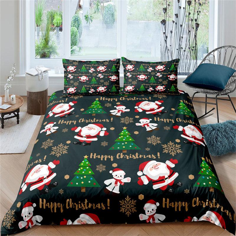Cartoon Santa Claus Bedding Set King Queen Size Microfiber Christmas Dogs 3D Print Duvet Cover For Kids Pillowcases Home Textile
