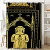 Vintage Gothic Bathroom Shower Curtain Medieval Religious Illustration With Figure In Prayer Pose (Black Gold)
