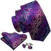 Luxury Tie with Brooch for Men Paisley Solid Formal Silk Necktie Hanky Cufflink Set