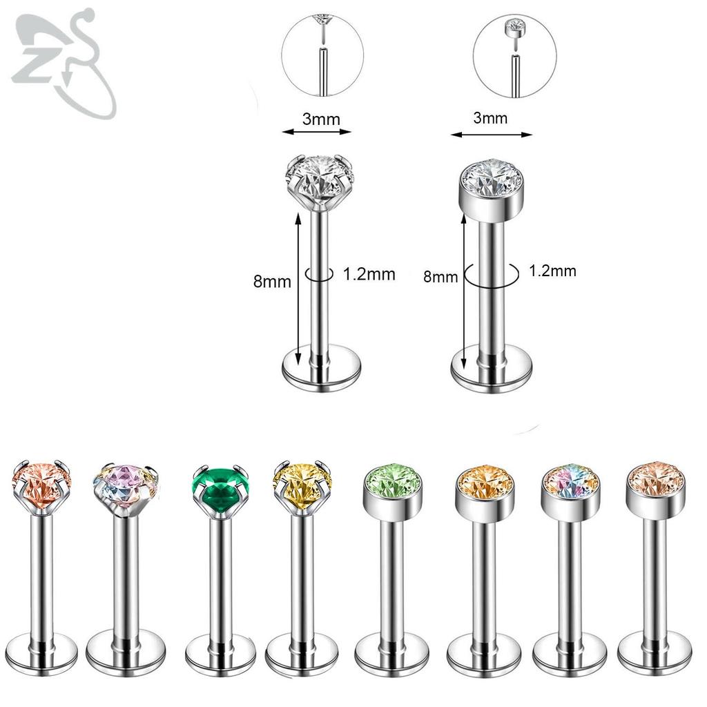 ZS 6-13 STK/LOT 16G Rustfritt Stål Leppe Labret Piercingsett Krystall Monroe Leppepiercing Øre Tragus Helix Bruskpiercing 6/8/10mm