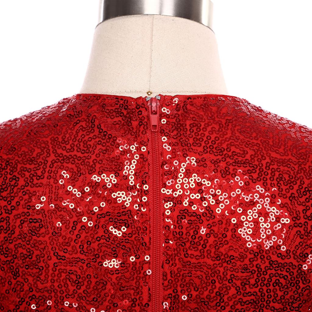Dívčí párty halenka top třpytivý flitrovaný crop top kulatý výstřih volánkové design s muchlákovými rukávy podšitý narozeninový top