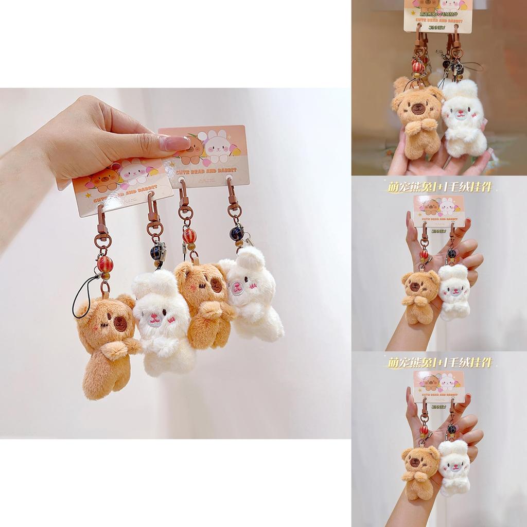 Rabbit Bear Plush Animal Keychain Set With Soft Fur For Kids And Collectors