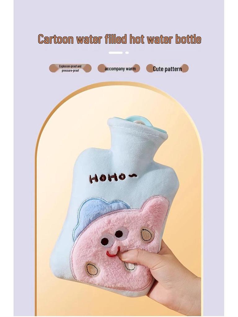 Explosion-Proof Hot Water Bottle with Cute Plush Cover - Ideal for Abdomen and Bed Warmth
