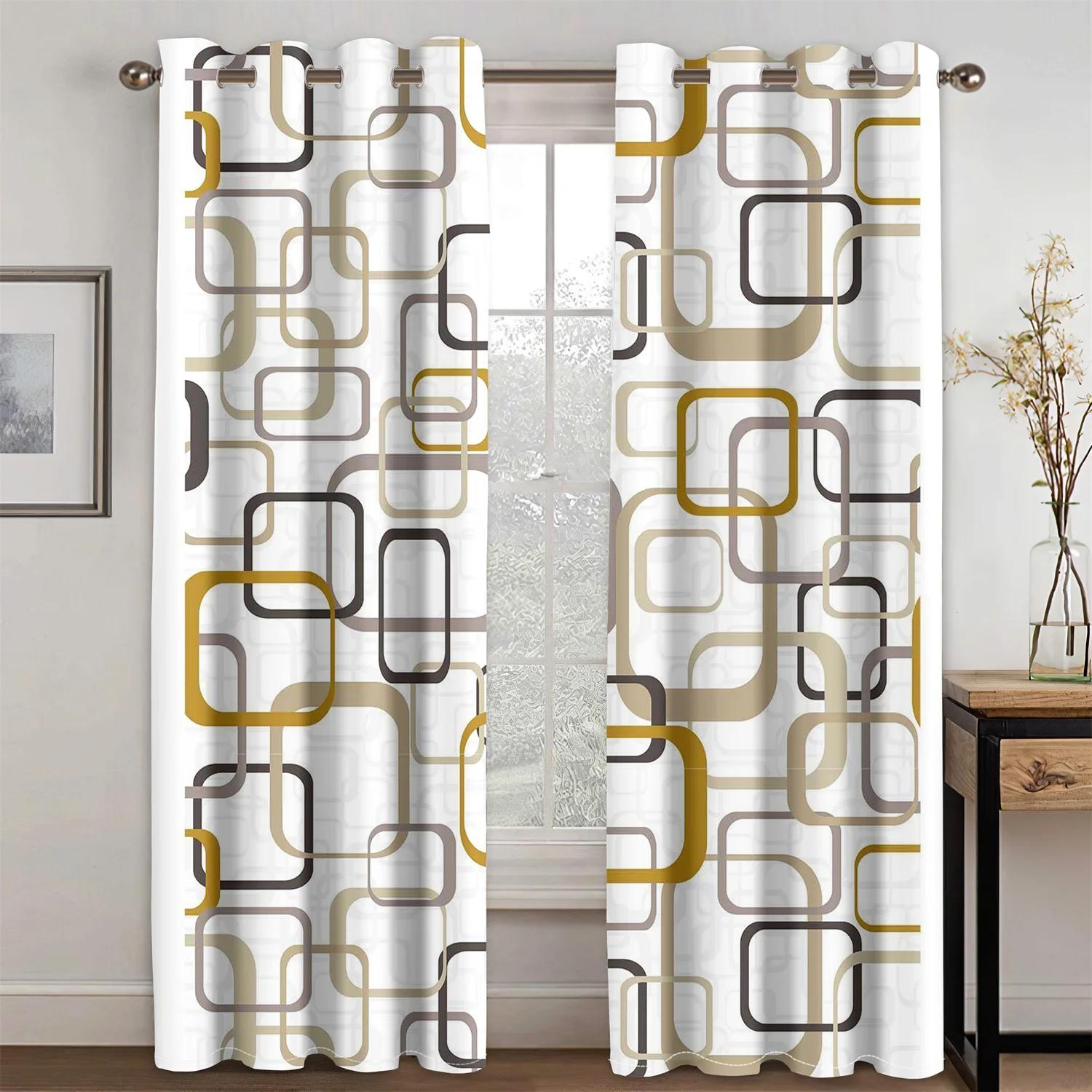 

Абстрактные геометрические художественные комплекты с бохо-эстетической элегантностью, занавески на окна для гостиной, спальни, кухни, 2 предмета, декор 132W164H(CM)52x65in&Grommet Top