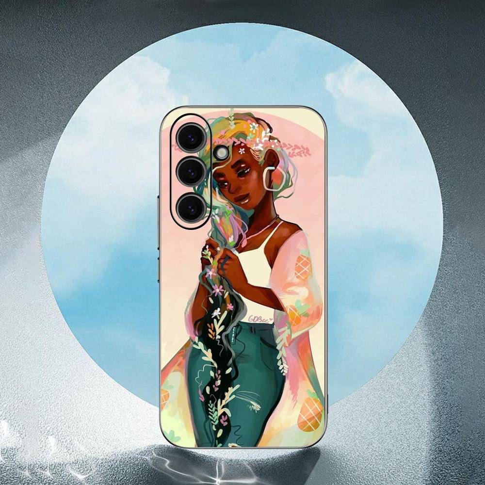Cartoon South African Woman For Samsung Galaxy S23 S24 S25 Ultra S22 Plus S21 Black Soft Case Waterproof Soft Case