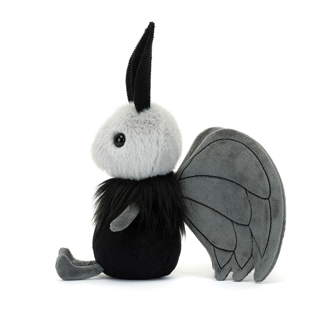 Jellycat Série de insetos Miff Mothman boneco animal divertido preto boneco de pelúcia sentado 18cm de altura