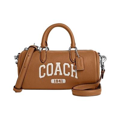 Coach Rowan 19 Logo Print Zipper Closure Leather Boston Bag Women Bags Brown CR206-SVQD