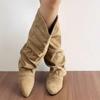 Flats Women Knee High Boots Suede Pointed Toe Designer Shoes Fashion Winter Long Boots  Chelsea Boots Brand Mujer