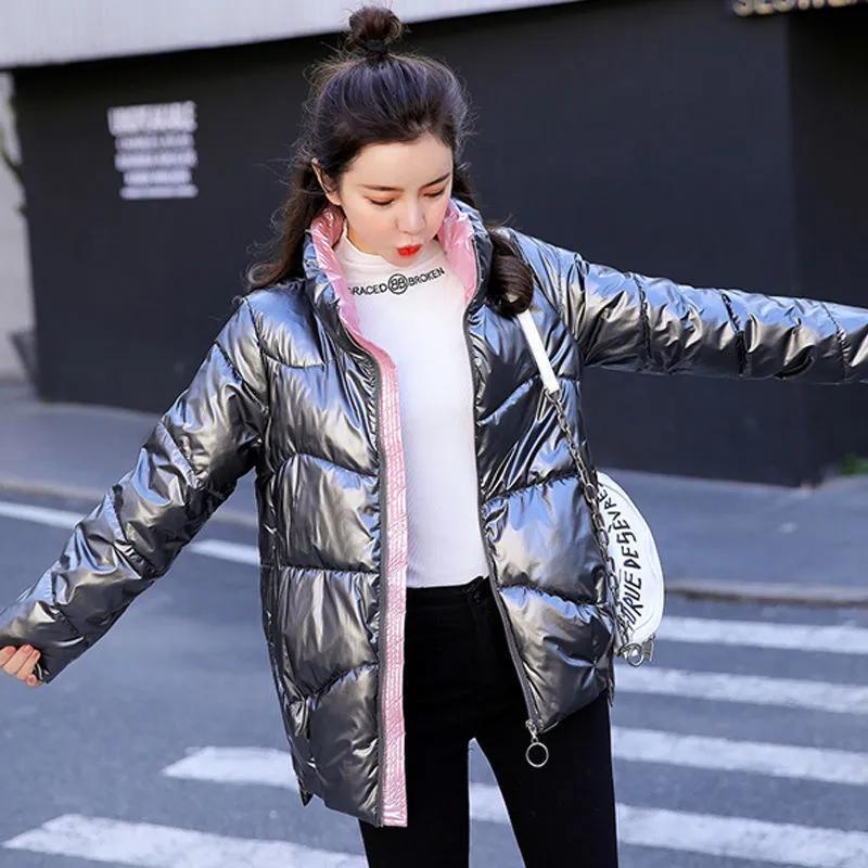 WTEMPO Short Cotton Jacket Women's Winter Korean Version Loose Down Cotton Jacket Bright Face Thickened Warm Coats