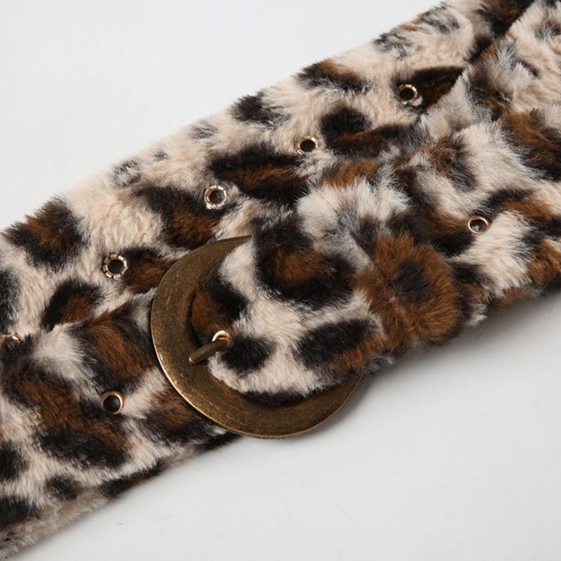 Waistband for Women Elegant Furred Plush Luxurious Belt Maillard Color Retro Girdle Belt Stylish Leopard Print