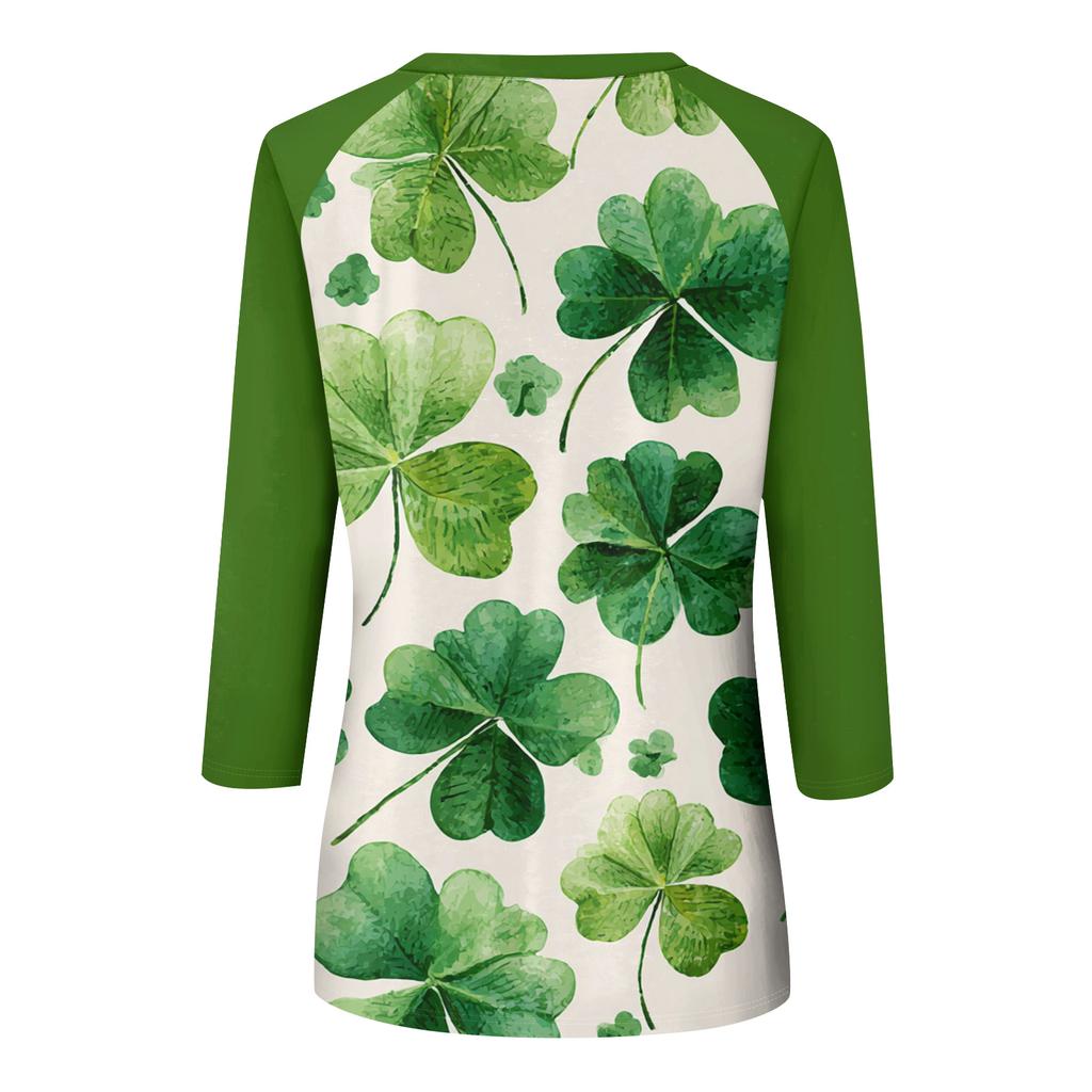 Women's  St. Patrick's Day Print Round Neck Three-Quarter Sleeve Top