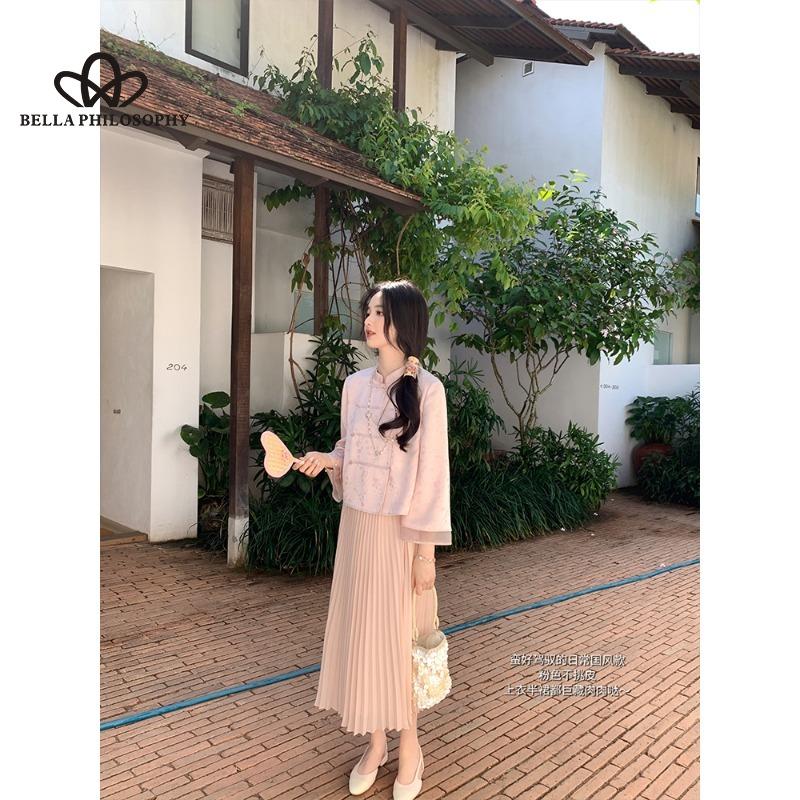 

Новый китайский стиль, элегантное нежное пальто с длинными рукавами и вертикальным воротником и пряжкой, однотонное плиссированное платье средней длины, костюм из двух частей с вышивкой и принтом M