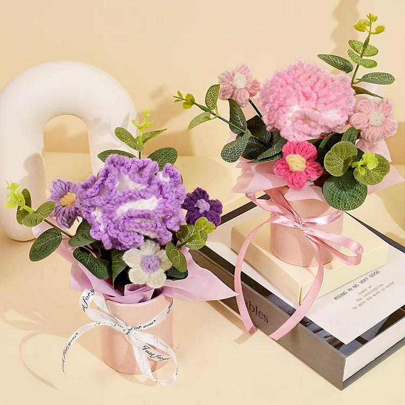 1PC Puff Permanent Rose Valentine's Day Knitted DIY Artificial Flower Gift Handmade Elegant Bouquet Romantic