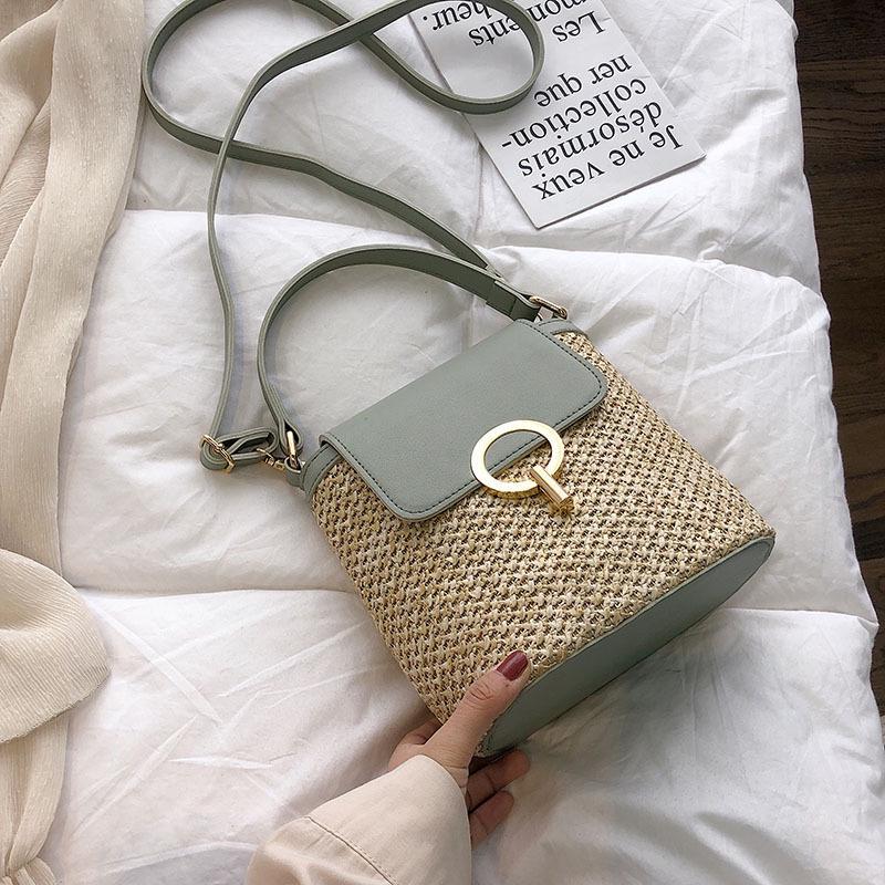 Yogodlns Casual Chains Stro Emmer Zakken Vrouwen Zomer Messenger Bag Rotan Zakken Strand Dame Reizen Portemonnees en Handtassen Schoudertas