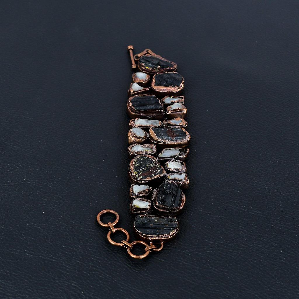 Black Tourmaline Rough Bracelet, Copper Electroformed Gemstone Jewelry, Handmade Bracelet For Mother Day