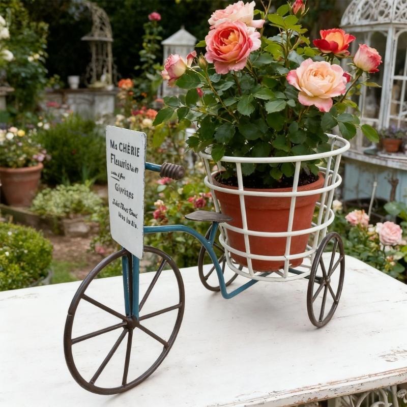 Metal Three Wheel Flower Pot Holder Container For Plant With Drainage Sturdy Construction Easy To Assemble And Maintain