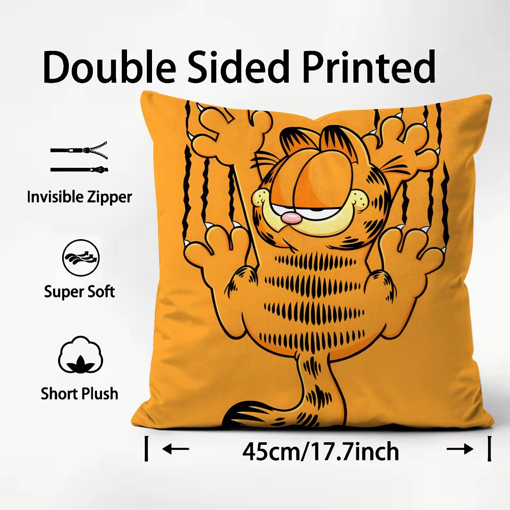 Classic Cartoon Garfield Cushion Cover Soft & Easy-Wash Pillow Case – Versatile For Couch, Bed, Travel And Office