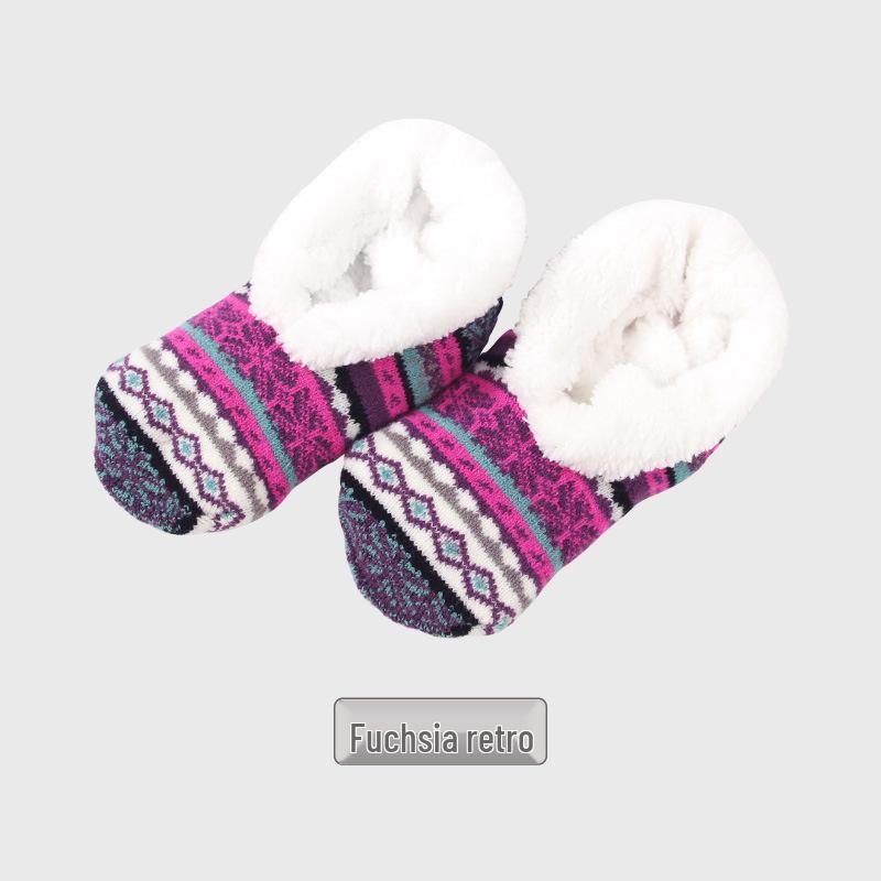 American Style Lambswool Non-Slip Indoor Slipper Socks for Adults - Winter Velvet Floor Socks