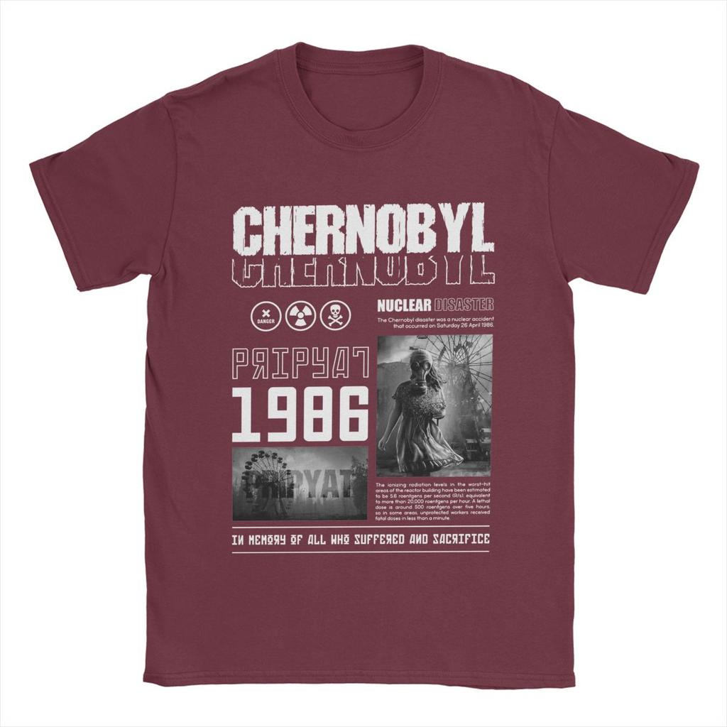 T-Shirt Tschernobyl Herren Baumwolle Lustiges T-Shirt O-Ausschnitt T-Shirts Kurzarm Kleidung Übergröße