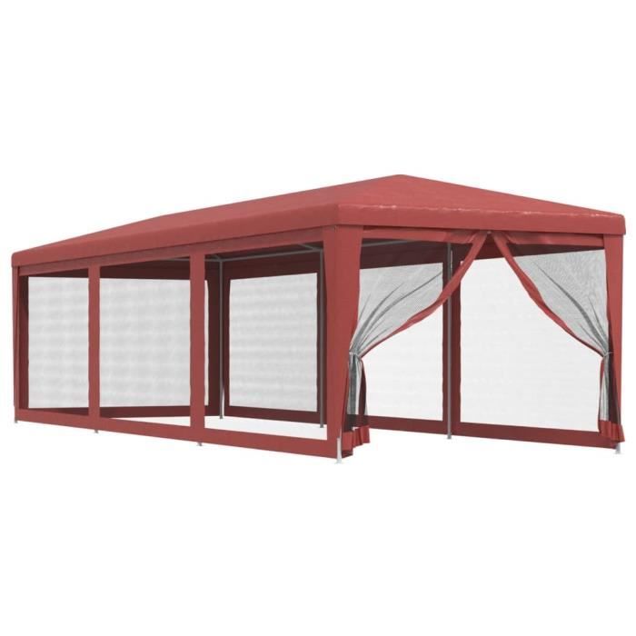 319245 vidaXL Party Tent with 8 Mesh Sidewalls Red 3x9m HDPE