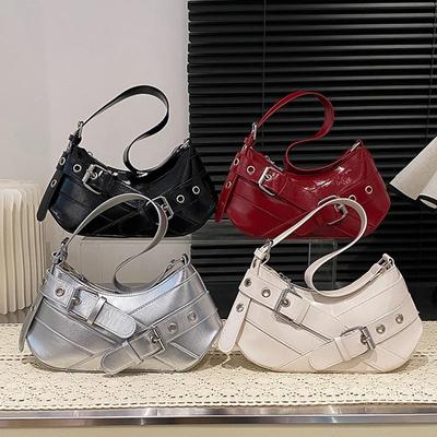 Stylish PU Shoulder Bag Multicolor Large Capacity Handbag Purse Zipper Close Adjustable Belt Commutting Bag Daily Use
