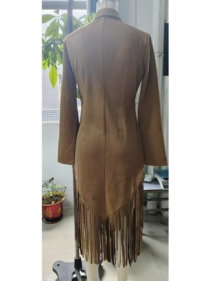 Westlicher Cowboy Wildleder Fransen Schlankes Kleid - Langärmelig, 2025 Stil