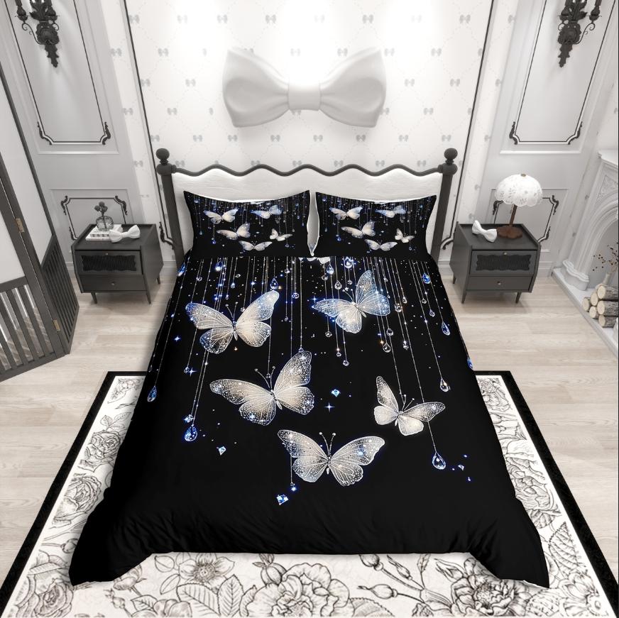 Comforter Homewish Chic Butterflies Cartoon Butterflirs Bedding Setpink Black Bed Set For Kidsluxury Bedroom Decor