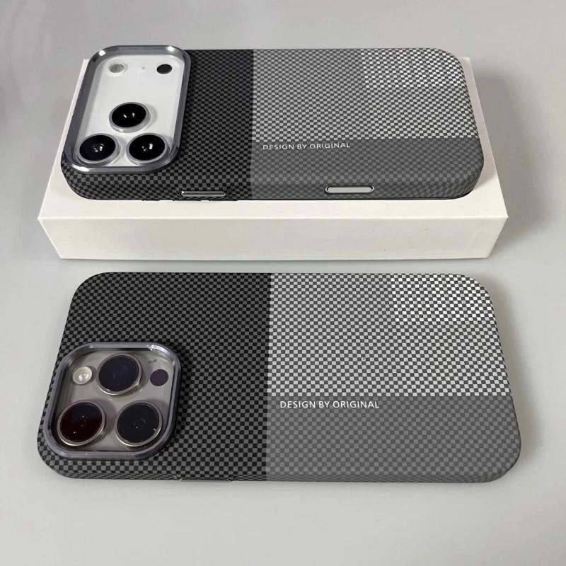 

Luxury Hidden Magnetic Pixel Grid Texture Phone Case for IPhone 17 16E 15 14 Pro Max Metal Lens Buttons Slim Hard Protect Cover iPhone 16 серый