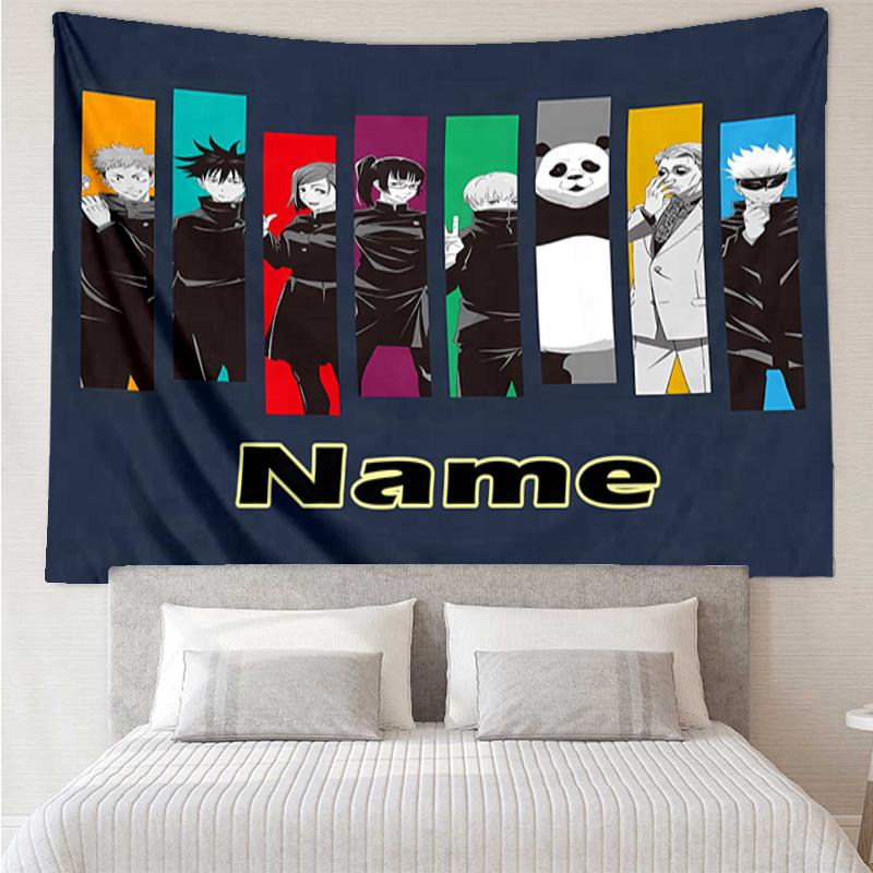 Custom Name Jujutsu Kaisen Print Tapestry, Backdrop, Easy Setup, Ideal for Bedroom, Office & Living Room, with Aesthetic Wall Hanging Decor.