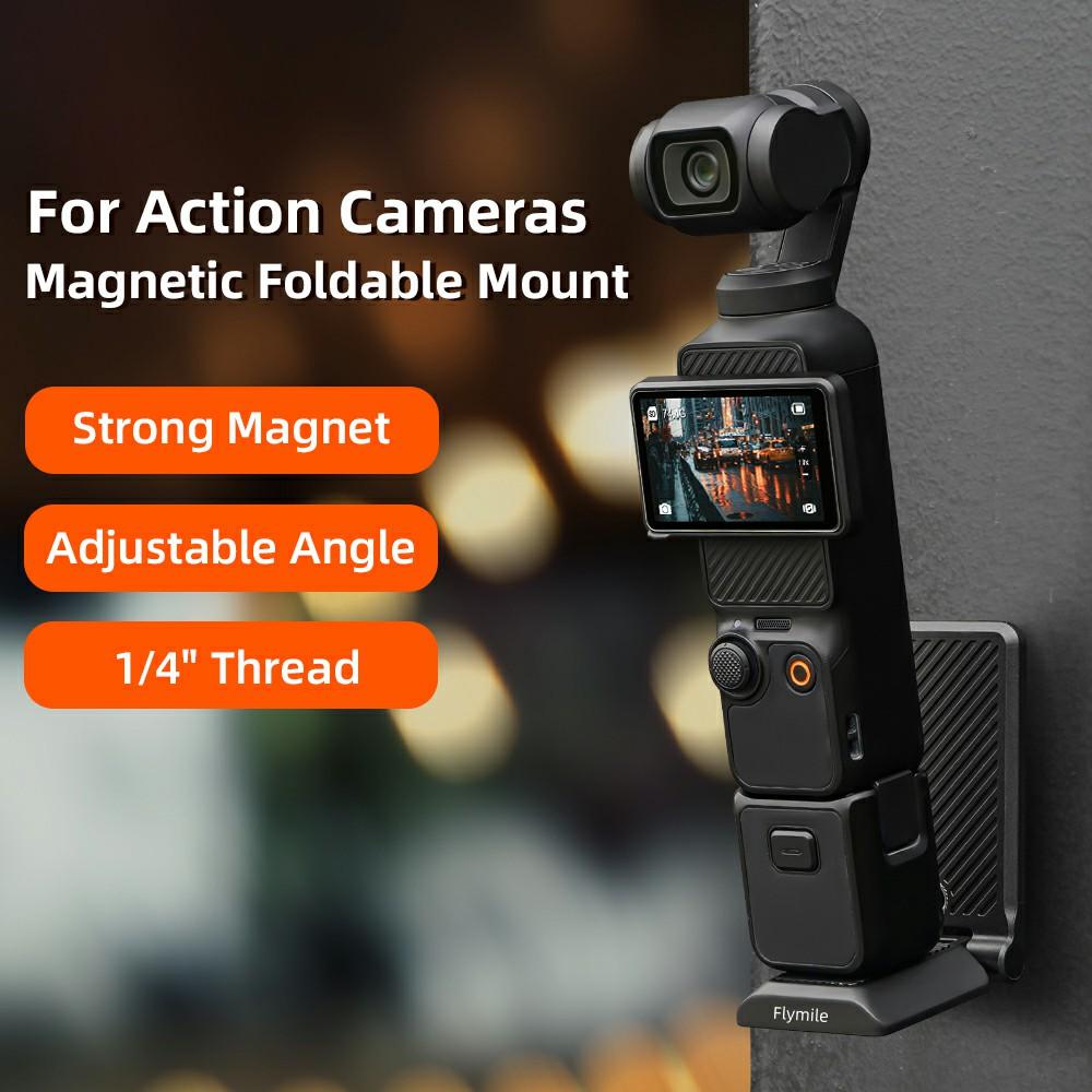 FLYMILE Action Camera Magnetic Foldable Mount Handle Grip Adjustable Angle Desktop Stand for Outdoor/Indoor