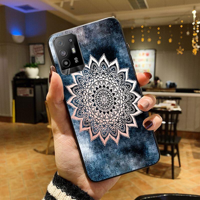Blau gold Mandala Blume Traumfänger Hülle Handyhülle Für OPPO A74 A94 A3S A5S A9 A12 A15S A52 A53S A72 A73 2020 A91 5G Hüllen