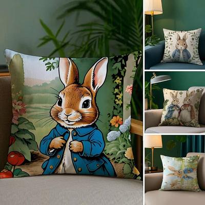 Cartoon Character Cute-Peter Rabbit-Smart Pillow Case Comfort Sofa Bed Silky Elegant Invisible Zipper Custom Decorative a