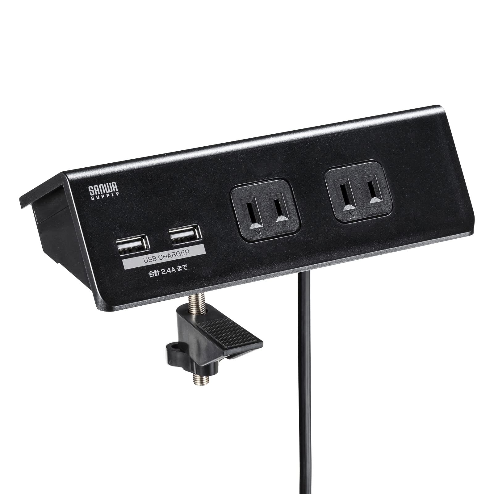 

Sanwa Supply Power Strip (Clamp Type) with 4 Outlets and 2 USB Ports, Black, TAP-B105U-3BK